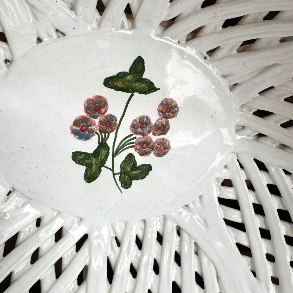 Handmade Oval Bowl Reticulated Lattice Ceramic Artist Signed Portugal Signed Ber
